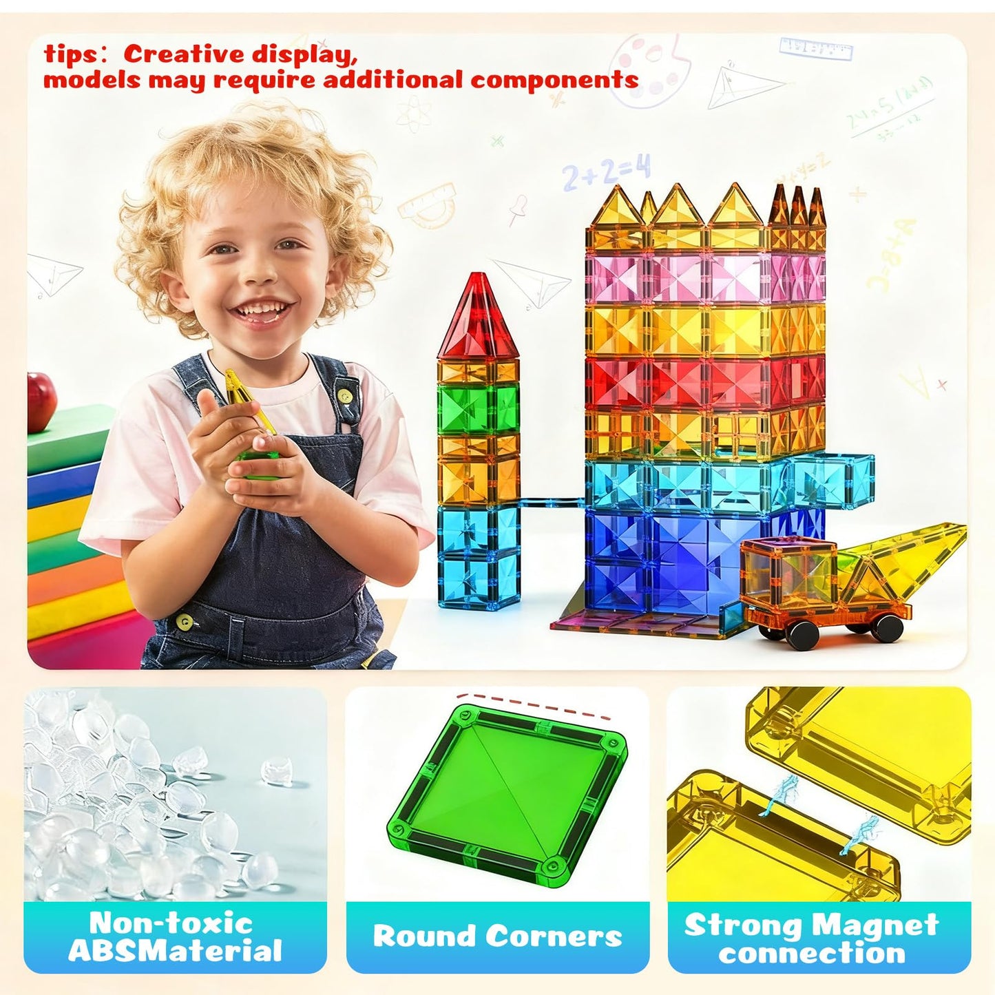 HDCooL Magnetic Tiles, 32 PCS Giant Magnetic Tiles with Iron Box, Choke-Proof Design with Strong Magnets, STEM Educational Toys for Kids Ages 3+