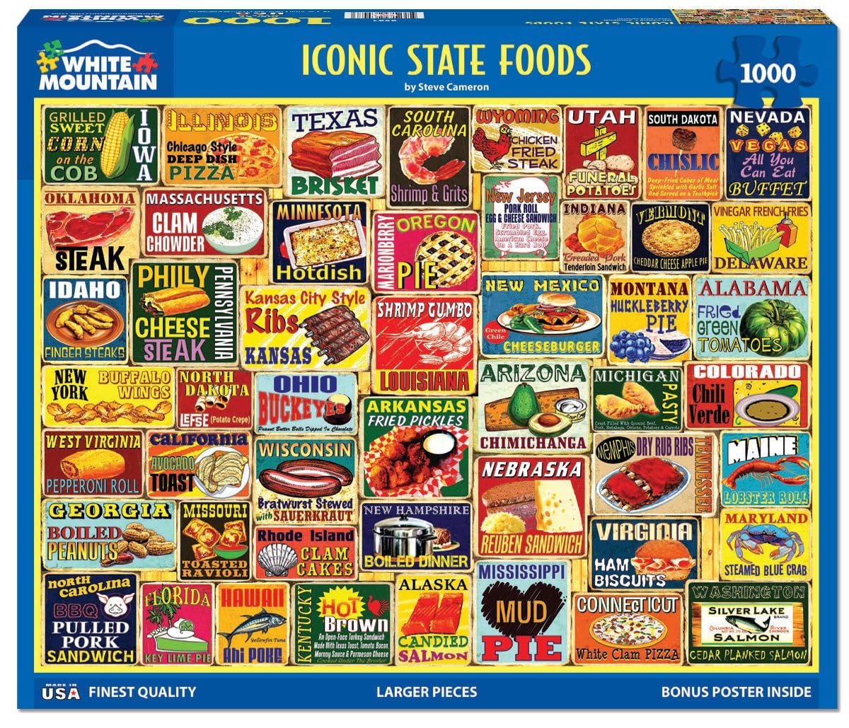 White Mountain 1000 Piece Jigsaw Puzzle, Iconic State Foods