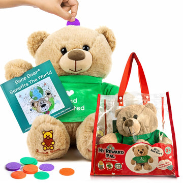 Bene Bear - Plush Teddy Bear & Book Set with Token Reward System | Emotional Support Stuffed Animal for Social Emotional Learning | Bear Plush Teaches