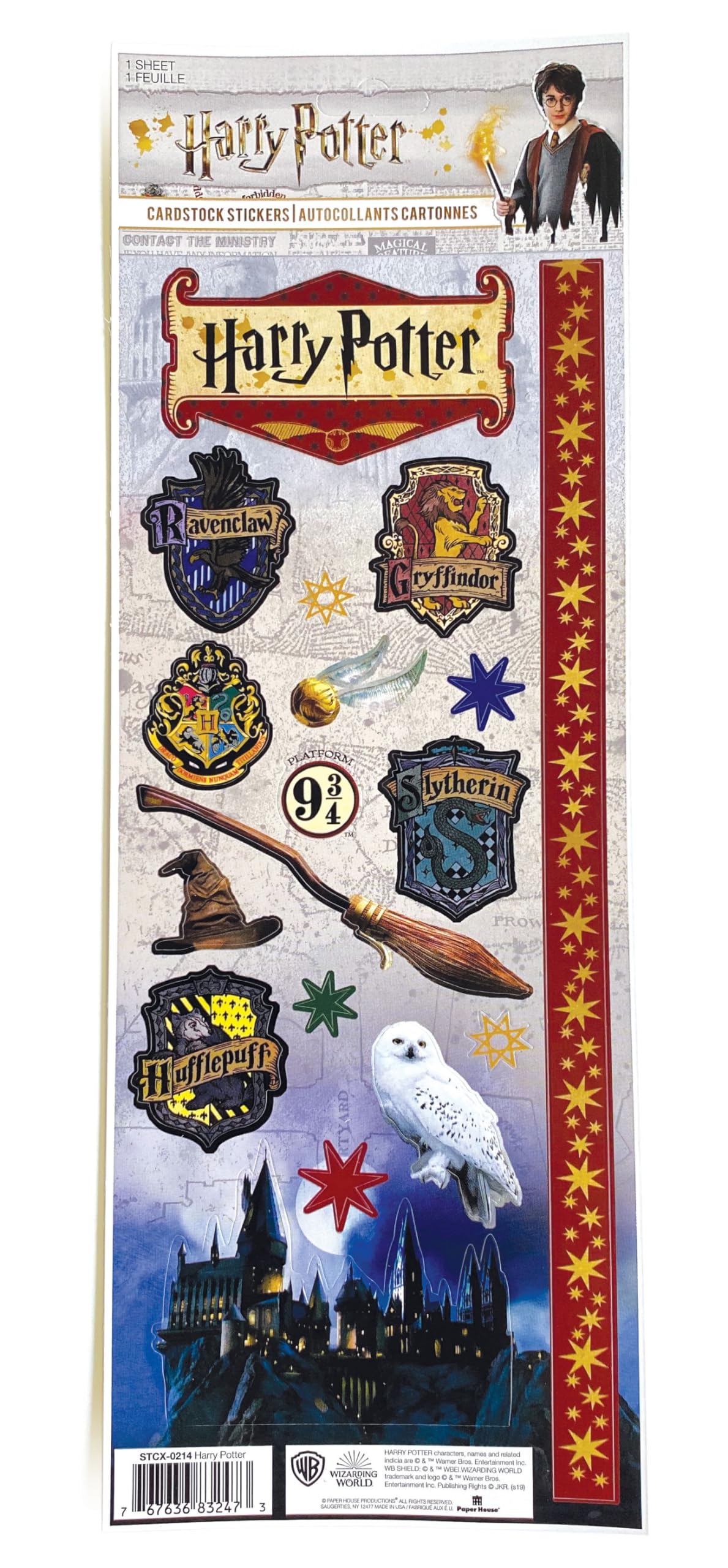 Paper House Productions Harry Potter Cardstock Sticker Sheet 6-Pack for Crafts, Scrapbooking & Collecting - Hogwarts Houses