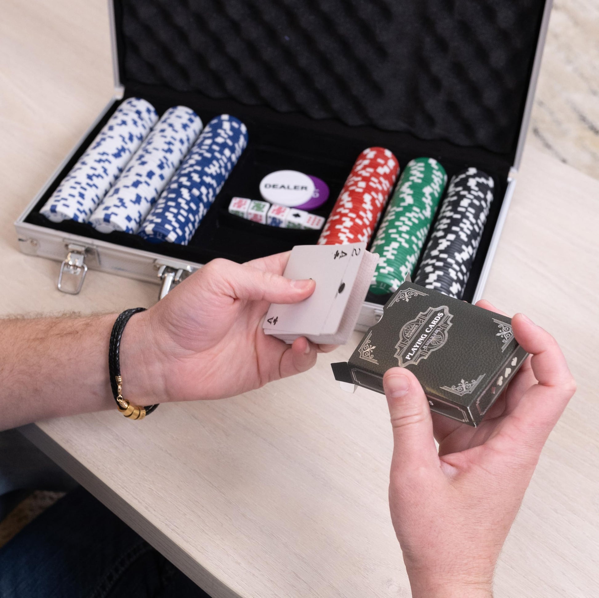 Elbow Room Games 300 Piece Poker Set, Includes Colored Chips, Dice, Dealer and Blind Chips, Deck of Cards in a Carrying Case