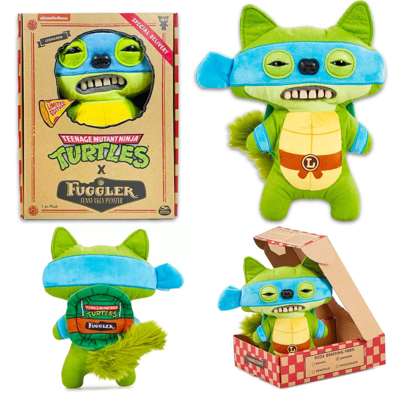 Fuggler Teenage Mutant Ninja Turtles Plushies Set for Kids - Bundle 2 Fuggler Donatello and Leonardo 9 Inch Dolls, Plus Sticker & More | TMNT Funny
