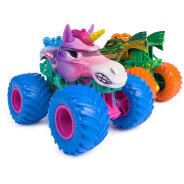Monster Jam, Dragon Vs. Sparkle Smash Die-Cast Monster Trucks, 1:64 Scale, Kids Toys for Boys Ages 3 and up