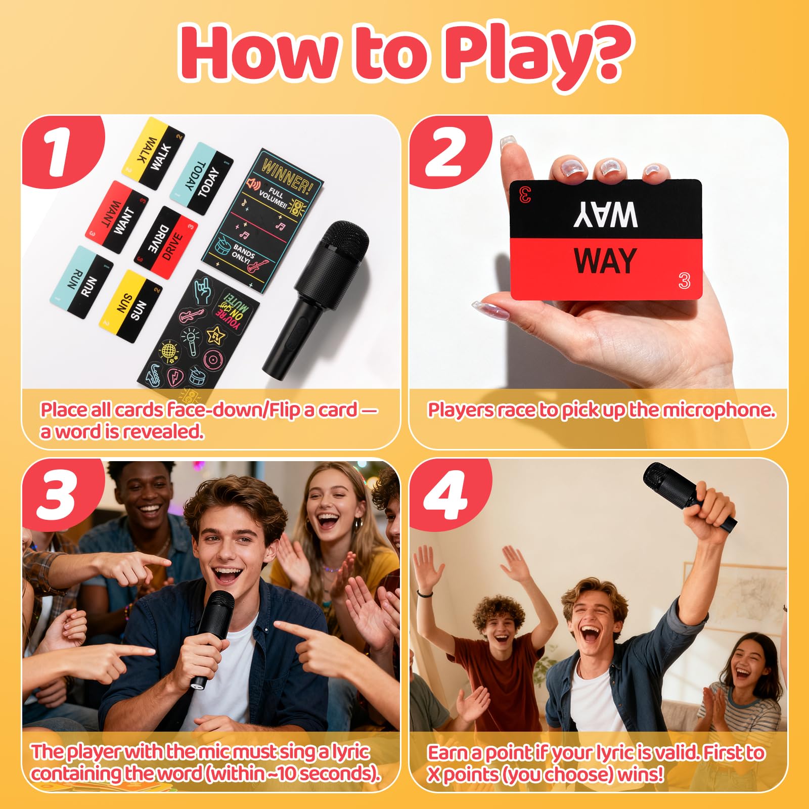 2026 Grab Microphone Game with Real Microphone, 2-10 Players -Singing Party Game for Adults, Family, Teens, 250 Lyric Challenge(135 Cards), Fun Music
