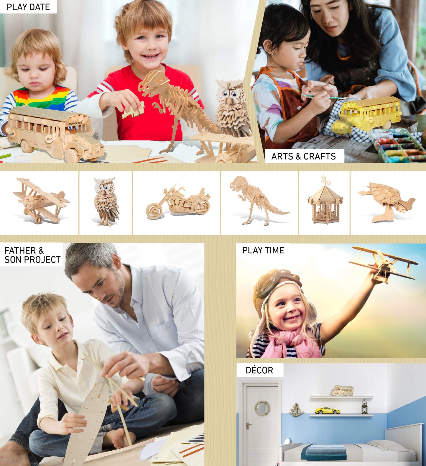 Puzzled, Inc. 3D Natural Wood Puzzle - School Bus