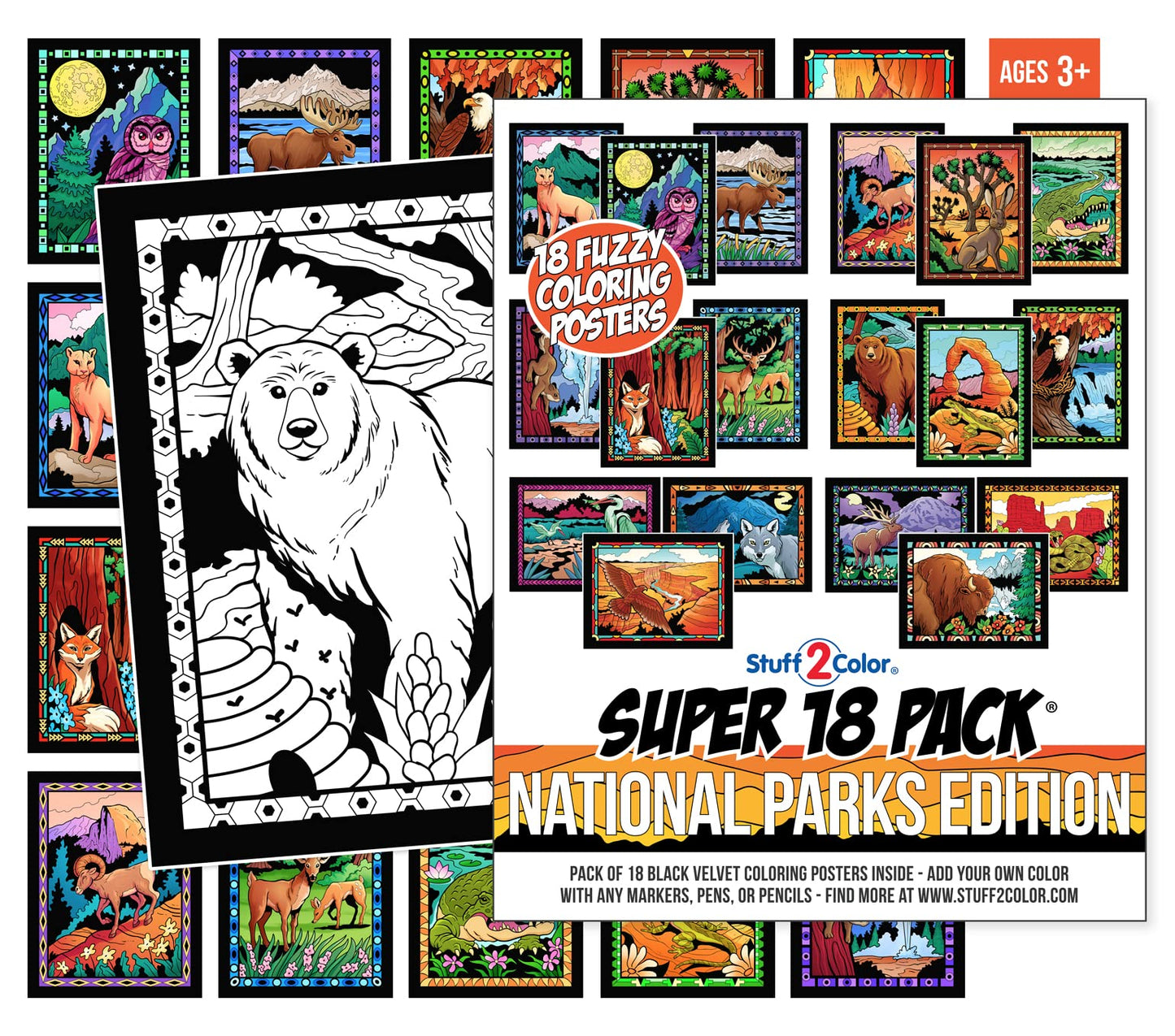 Super Pack of 18 Fuzzy Velvet Coloring Posters (National Parks Edition) - Great for Family Time, Arts & Crafts, Travel, At Home, Care Facilities [All