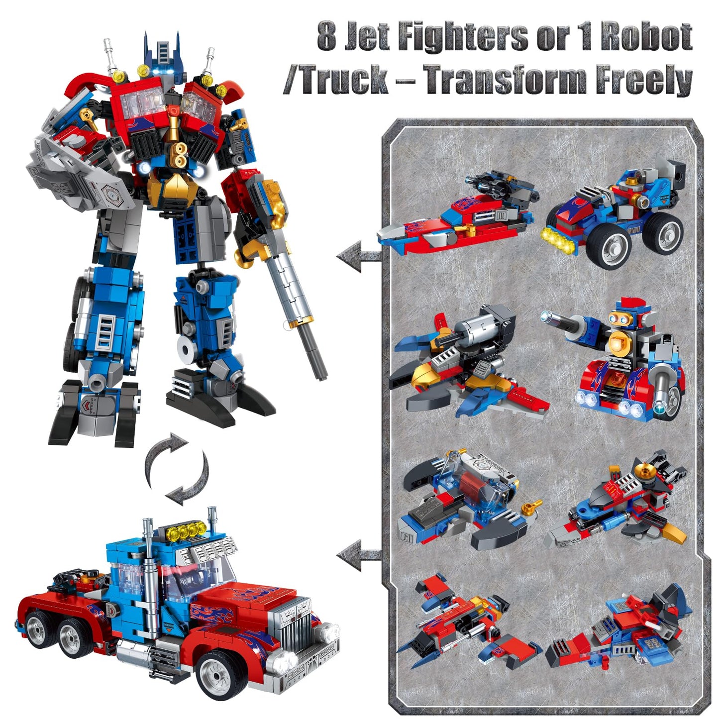 IBLOTIME Transforming Robot Building Sets Easter 8 in 2 Robot Vehicle Models 769 PCS Creative Assembly Display Gift Christmas Birthday Ages 14+