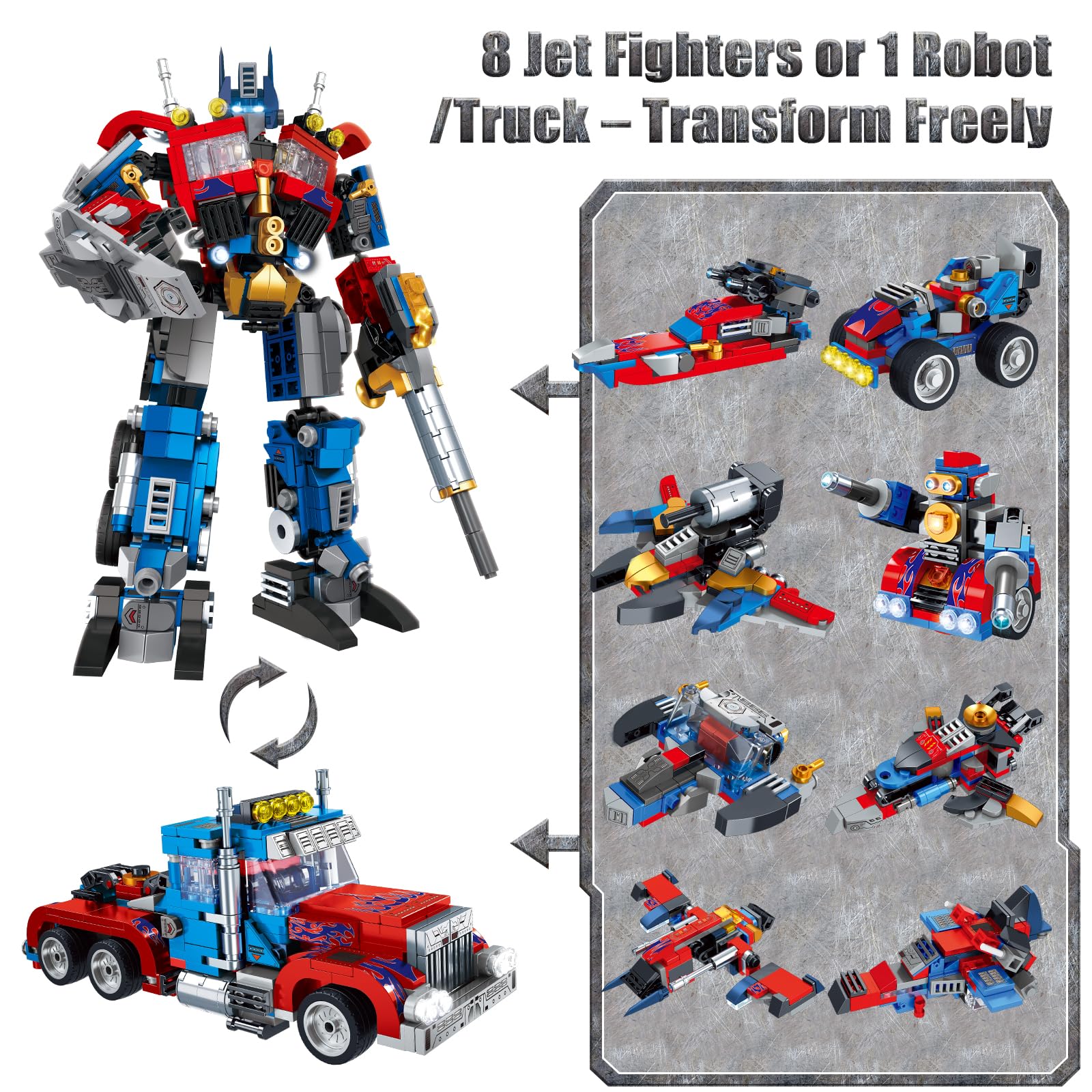 IBLOTIME Transforming Robot Building Sets Easter 8 in 2 Robot Vehicle Models 769 PCS Creative Assembly Display Gift Christmas Birthday Ages 14+