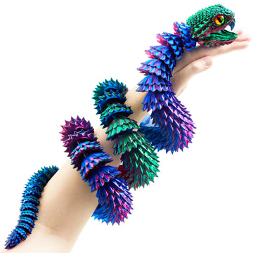 Maxdecoer 48.8" Articulated Snake Toy, 3D Printed Flexible Jointed Serpent, Openable Jaw & Movable Teeth, Color-Shift Desk Fidget, Reptile Decor