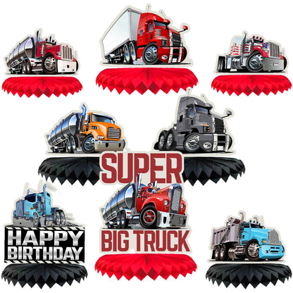 LIANGSS 8-Piece Heavy Duty Truck Theme Honeycomb Centerpieces for Kids - Semi Truck, Baby Shower, Birthday, Traffic Party Honeycomb Tabletop