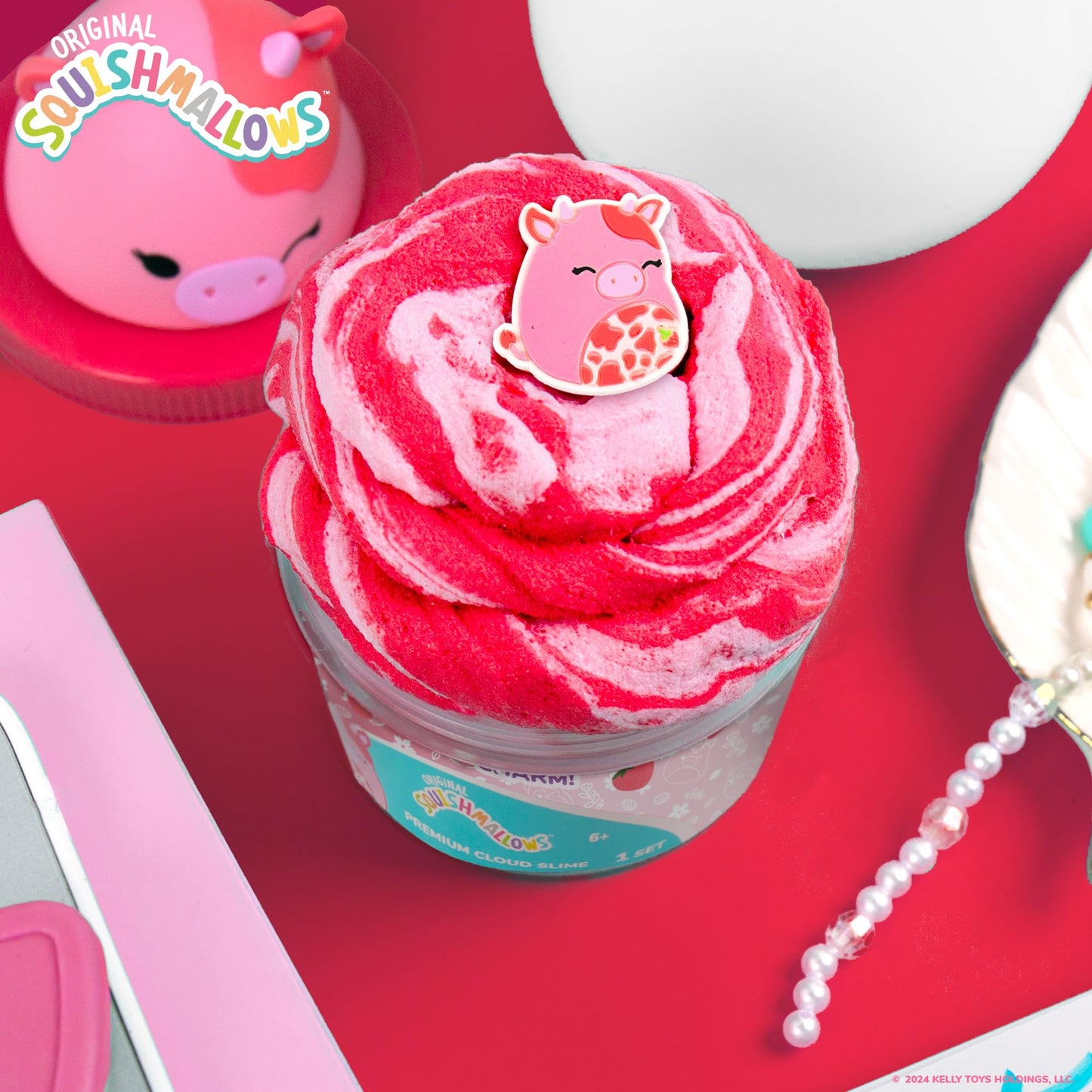 Original Squishmallows Scented Slime Jar, Strawberry, Calynda the Cow