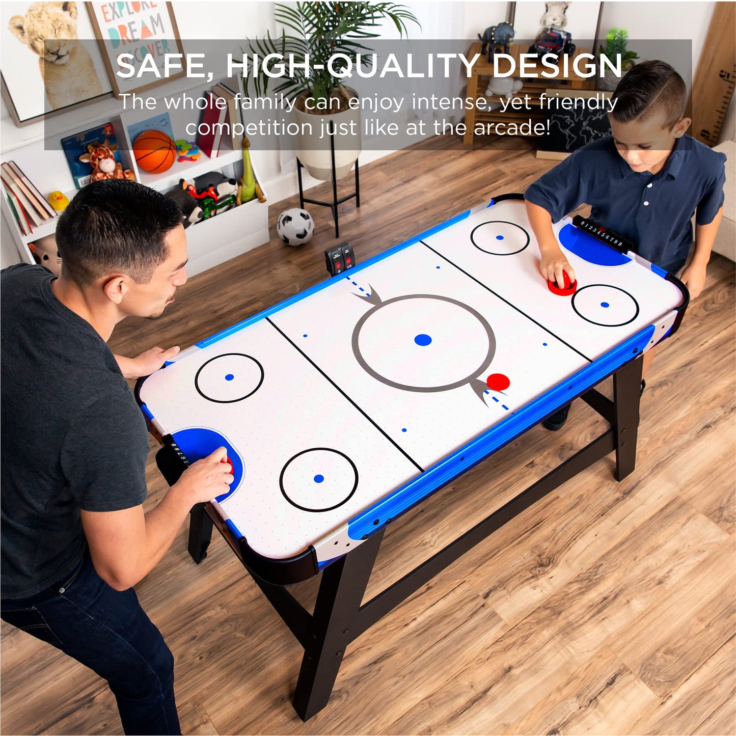 Best Choice Products 58in Mid-Size Arcade Style Air Hockey Table for Game Room, Home, Office w/ 2 Pucks, 2 Pushers, Digital LED Score Board, Powerful