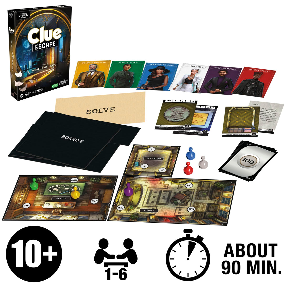 Clue Escape: The Midnight Hotel Board Game, Clue Escape Room Game, 1-Time Solve Mystery Games, Family Games for Ages 10+, 1-6 Players, 90 Mins. Avg.