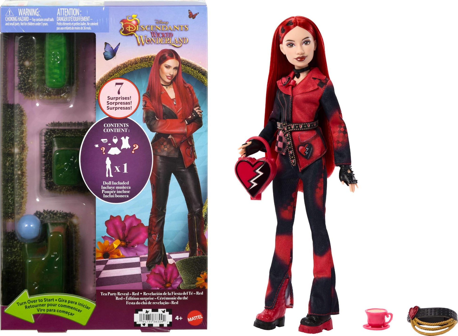 Mattel Disney Descendants: Wicked Wonderland Tea Party Reveal with 7 Surprises, a Red Fashion Doll in Movie Inspired Clothes & Accessories