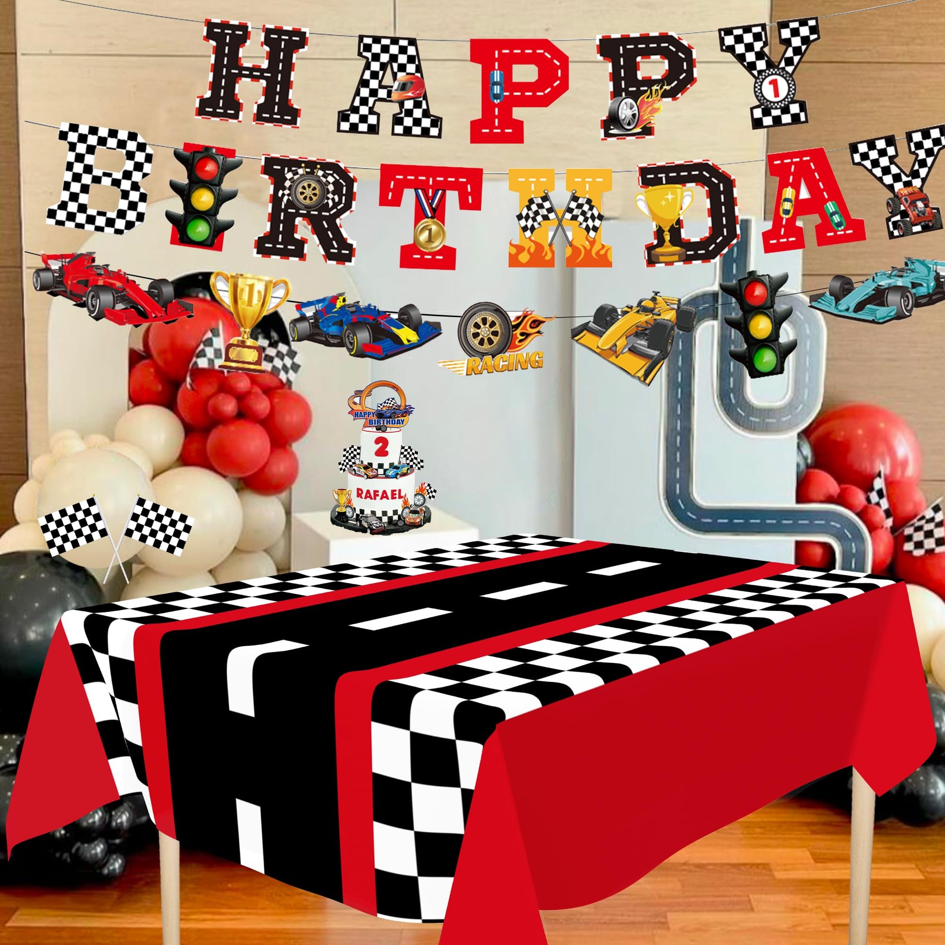 Race Car Party Decorations Happy Birthday Banner Hot Race Cars Tablecloths