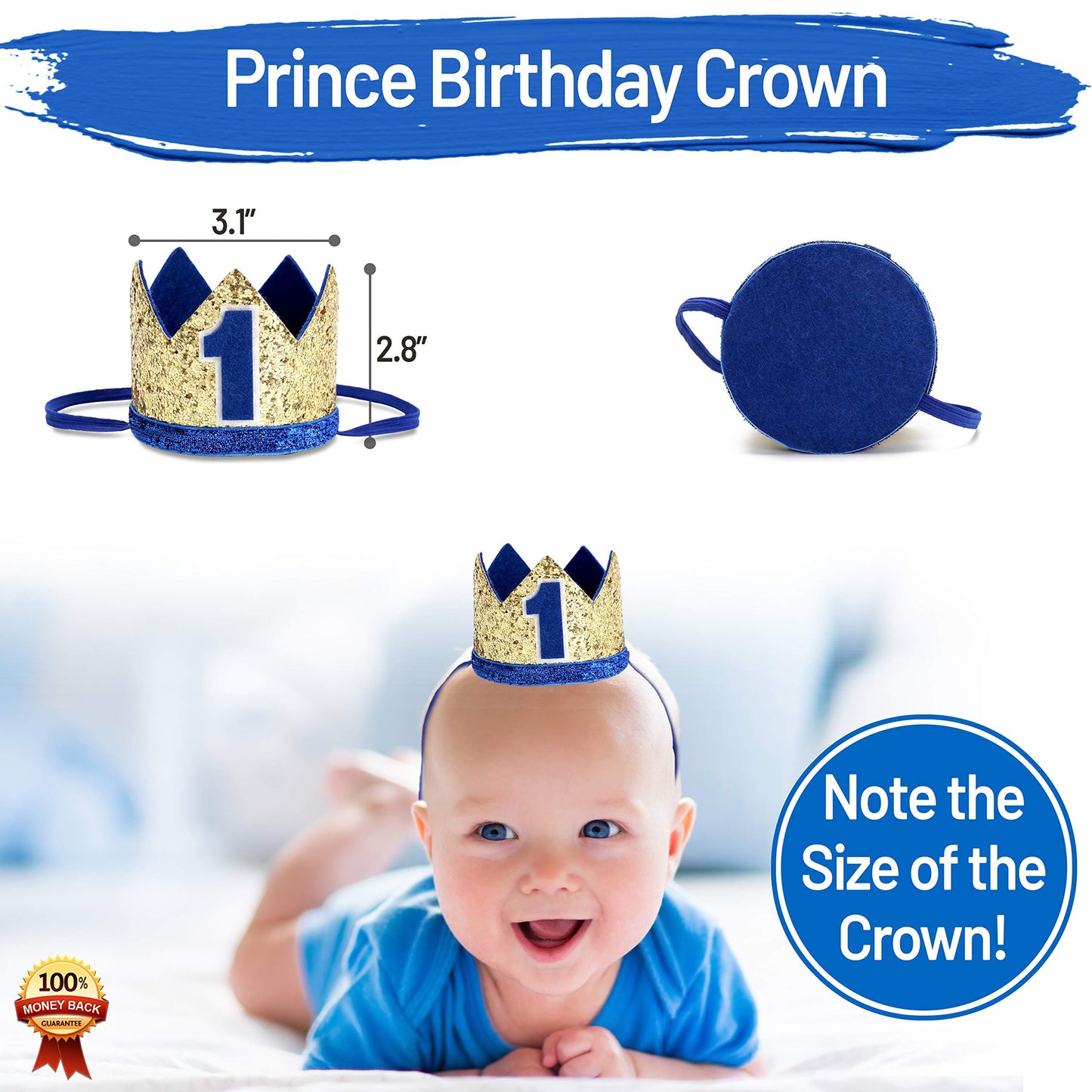 Baby Boy 1st Birthday Decorations With Birthday Crown - First Birthday Boy Decorations - Cake Smash Party Supplies - Happy Birthday and HighChair One