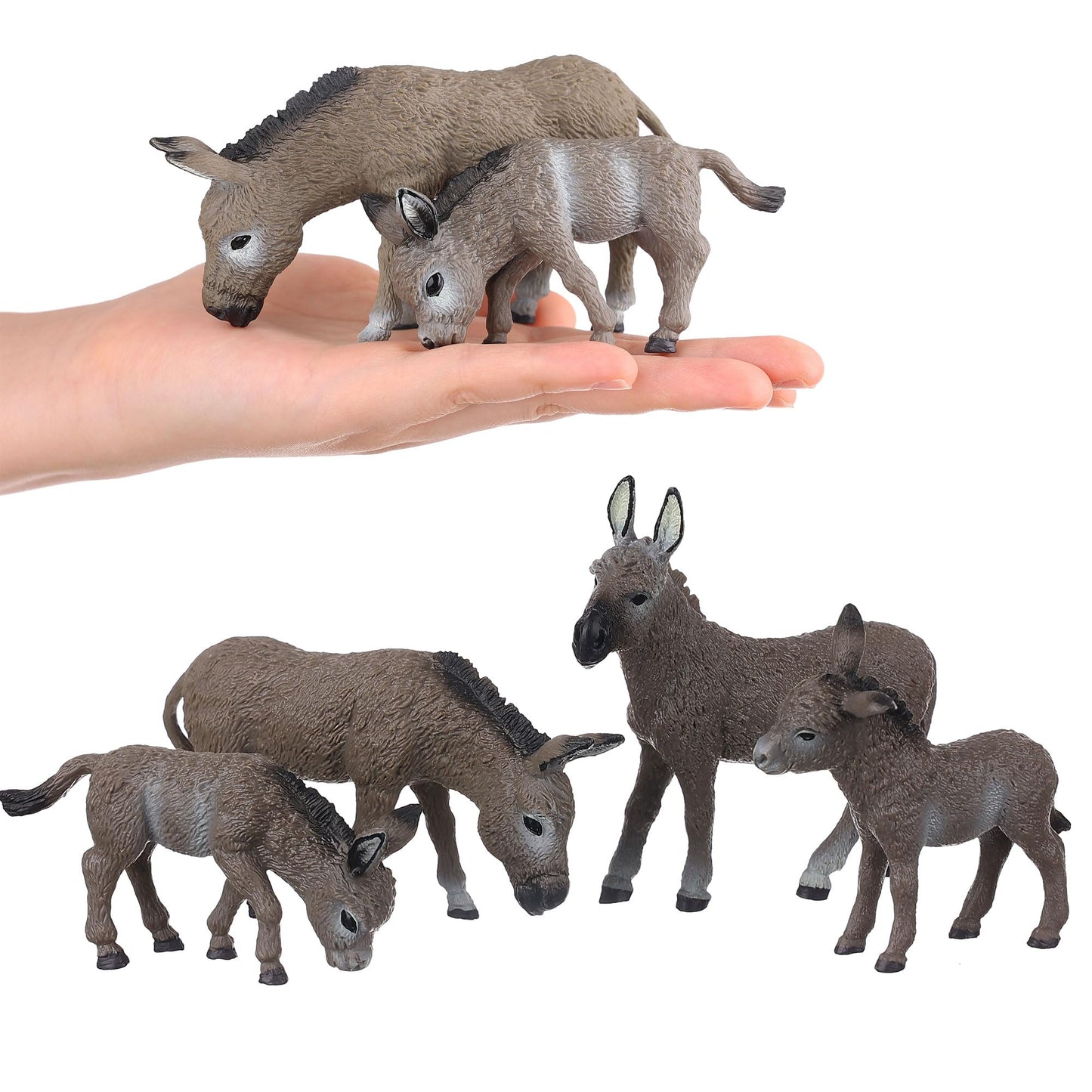 JOKFEICE Animal Figures 4pcs Plastic Gray Donkey Family Animals Action Model Science Project, Learning Educational Toys, Birthday Gift, Cake Topper