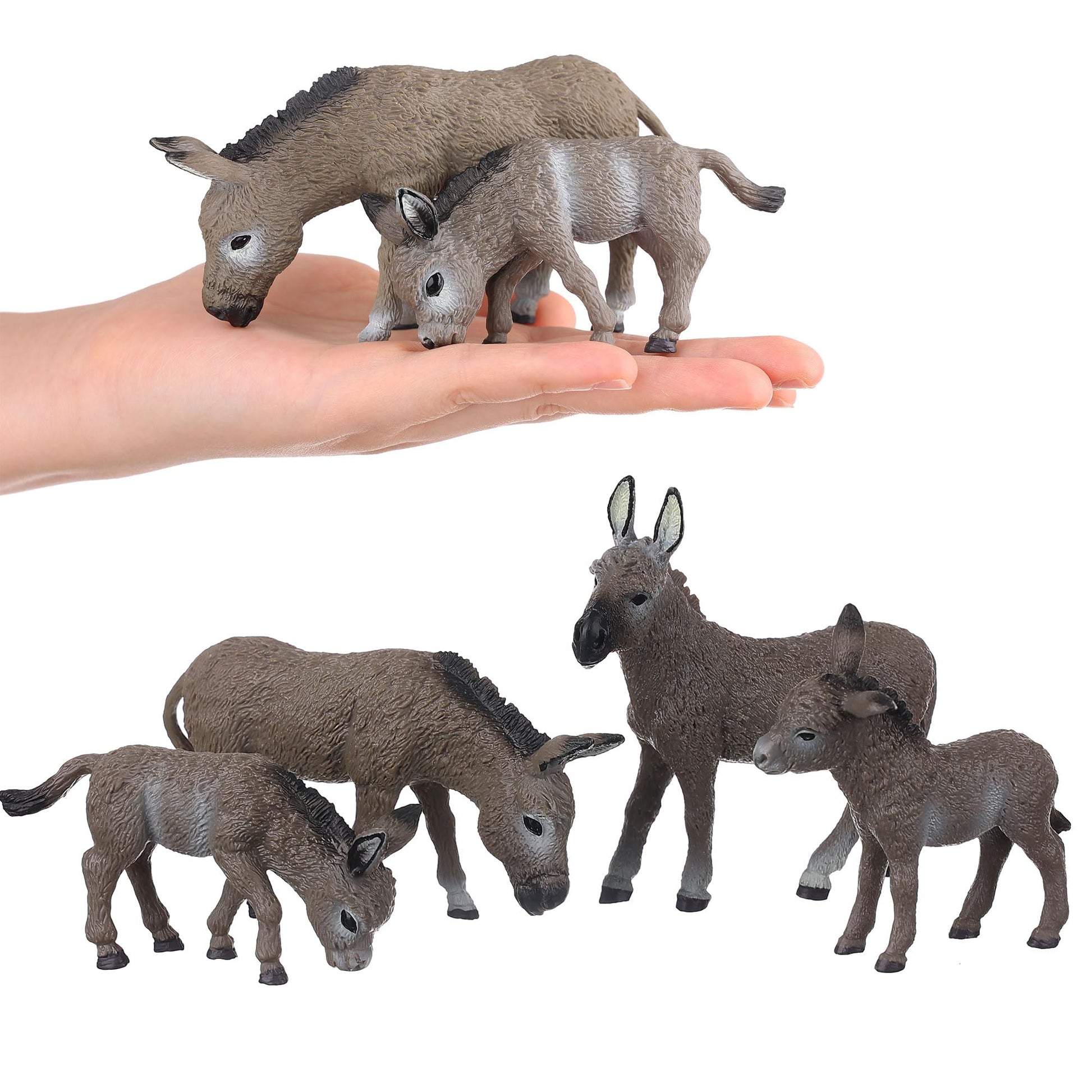 JOKFEICE Animal Figures 4pcs Plastic Gray Donkey Family Animals Action Model Science Project, Learning Educational Toys, Birthday Gift, Cake Topper