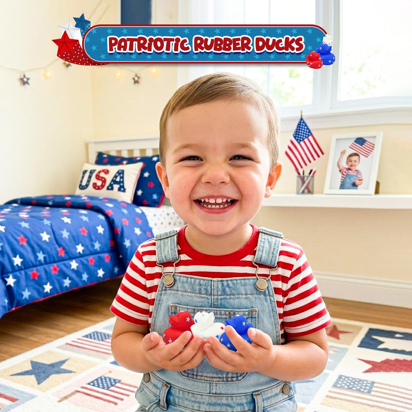 4E's Novelty Patriotic Rubber Ducks (24 Pack) Bulk 2" - 4th of July Party Favors, Patriotic Party Supplies Gifts toys for Kids Adults Fourth of July