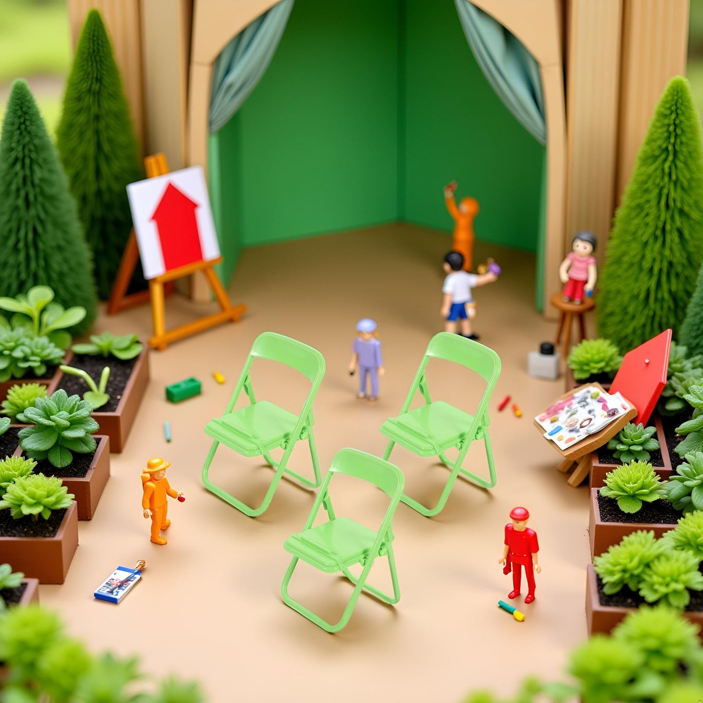 3 Pcs Green Mini Folding Chairs, Dollhouse Folding Chair Miniature Novelty Mini Folding Chair Phone Holder 1:12 Scale Action Figure Accessories