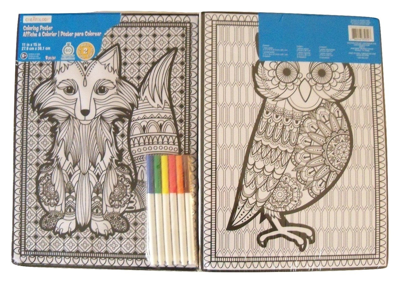 Creatology 2 Poster Set ~ Animal Playtime (Foxy Fun + Wise Owl; 11" X 15"; 1 Fuzzy, 1 Standard)