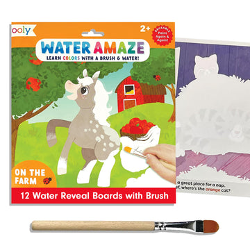 Ooly Water Amaze Mess-Free Travel Activity for Kids - 12 Reusable Reveal Boards & Brush, Paint with Water, Toddler Car & Airplane Craft - On The Farm