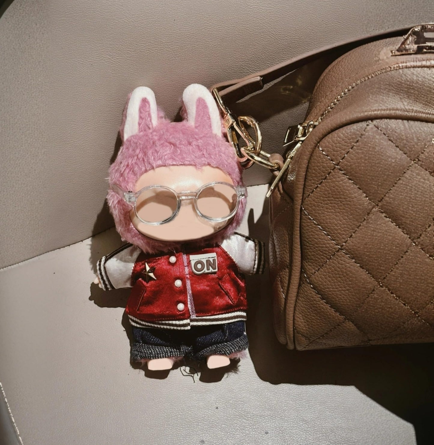 3-Piece 17cm Doll Outfit Set - Transparent Glasses, Baseball Jacket, Denim Pants - Red Sporty Style for Collectible Figures Accessories Clothes (No
