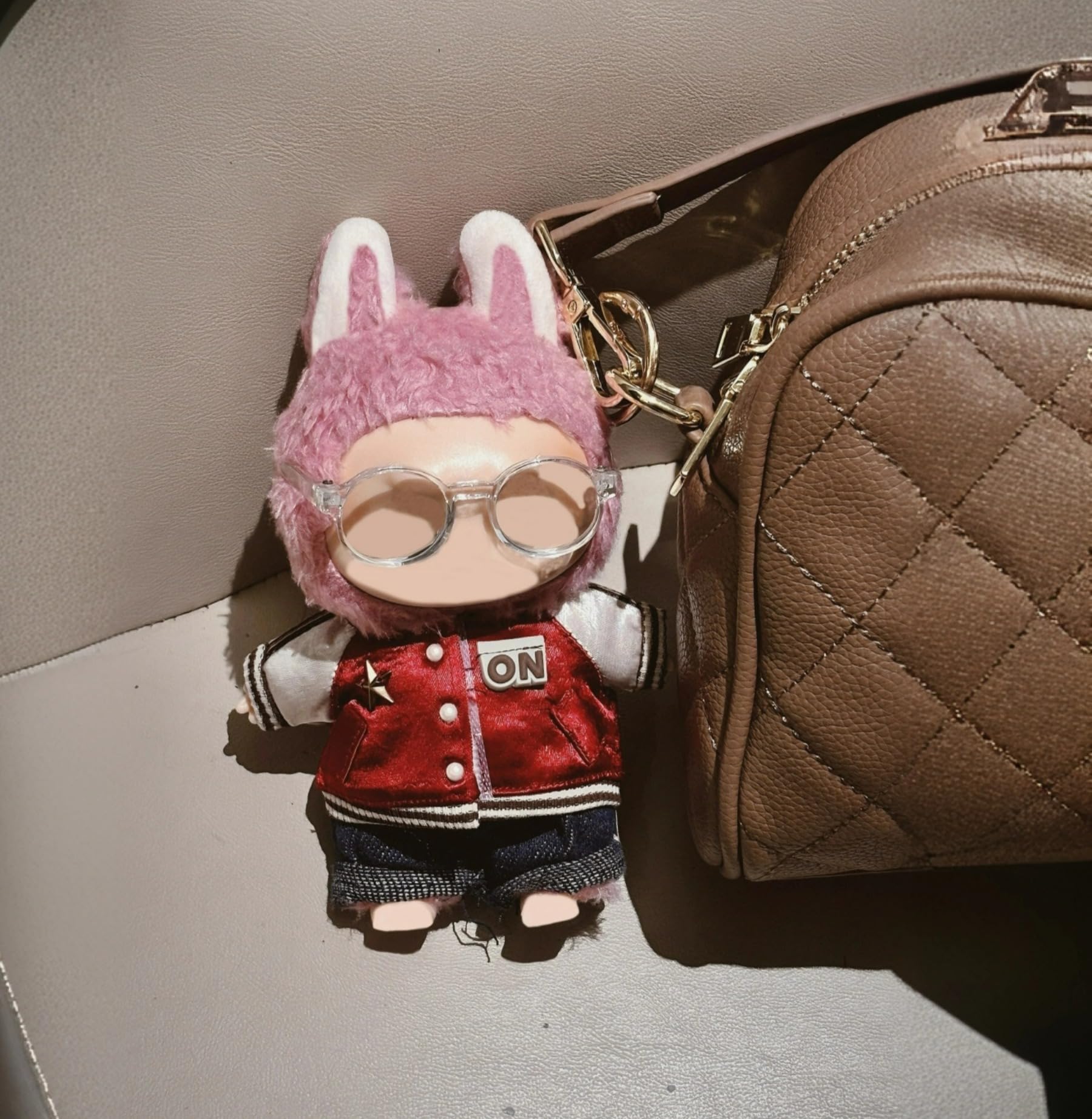 3-Piece 17cm Doll Outfit Set - Transparent Glasses, Baseball Jacket, Denim Pants - Red Sporty Style for Collectible Figures Accessories Clothes (No