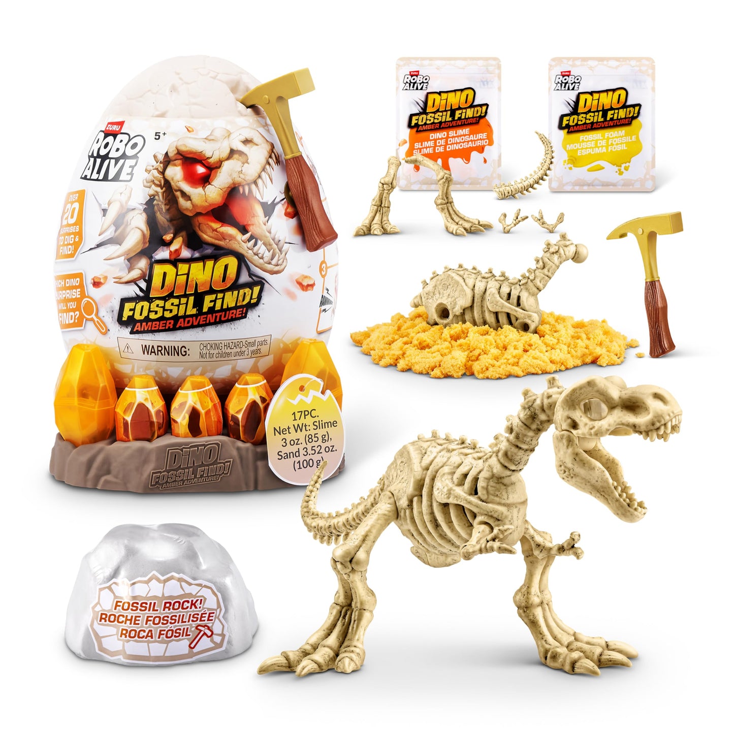 Robo Alive Fossil Find Amber Adventure (T-REX) by ZURU, Surprise Unboxing and Dinosaur Toy for Boys