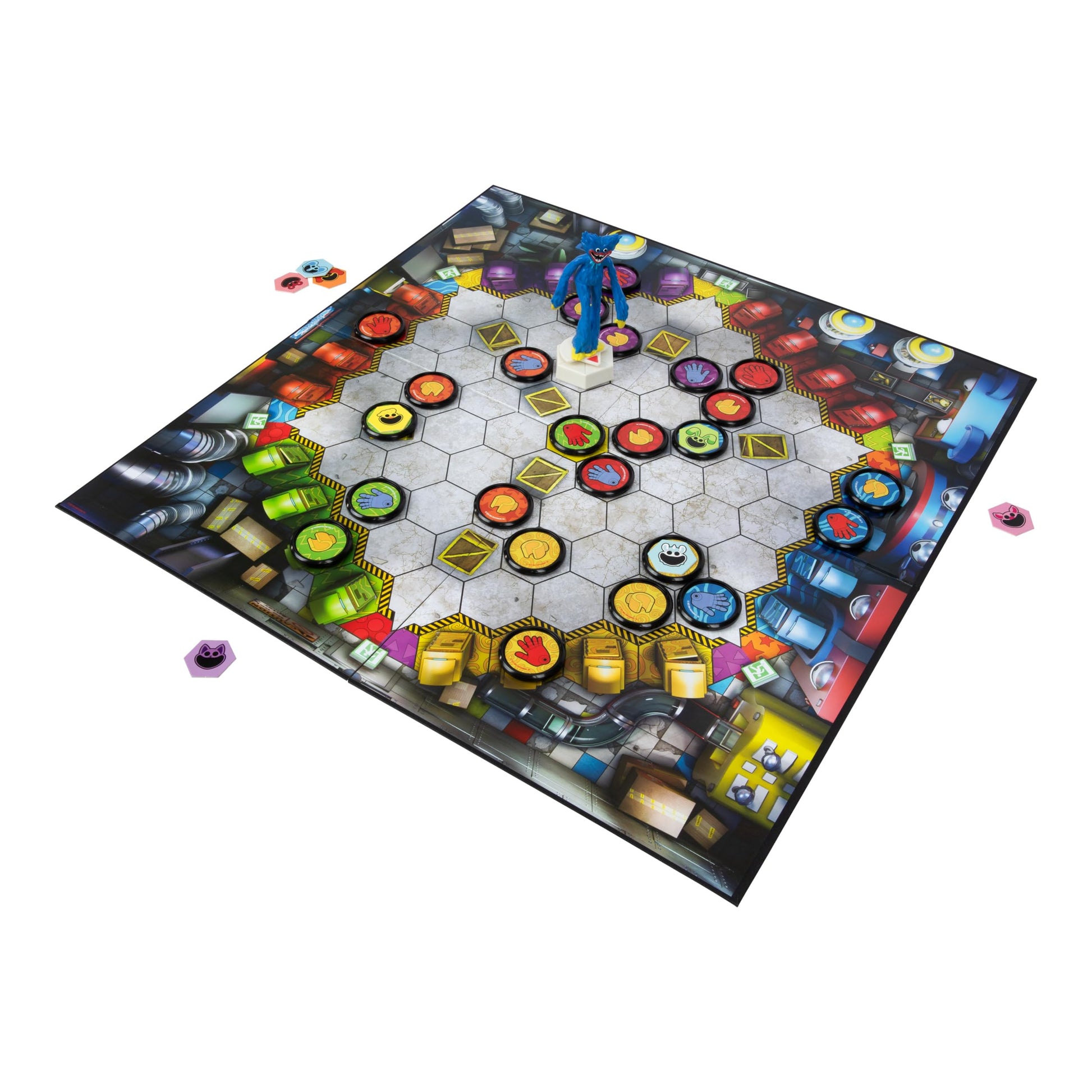 Poppy Playtime Factory Frenzy Game, Exclusive Huggy Wuggy Attacking Mover Spins, Points and Chases Players Around The Board. Use Your Wits As You Grab