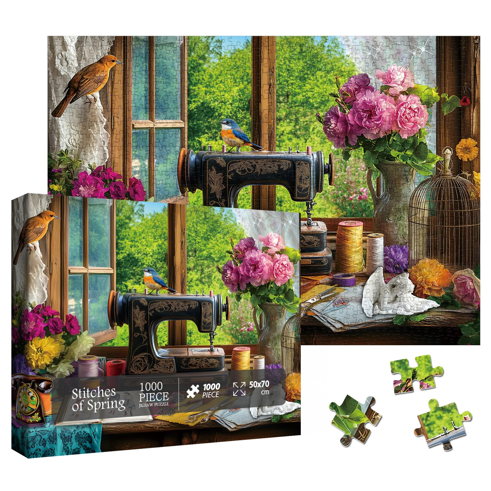 Larkipuzz Vintage Sewing Machine Flower Puzzles for Adults 1000 Pieces