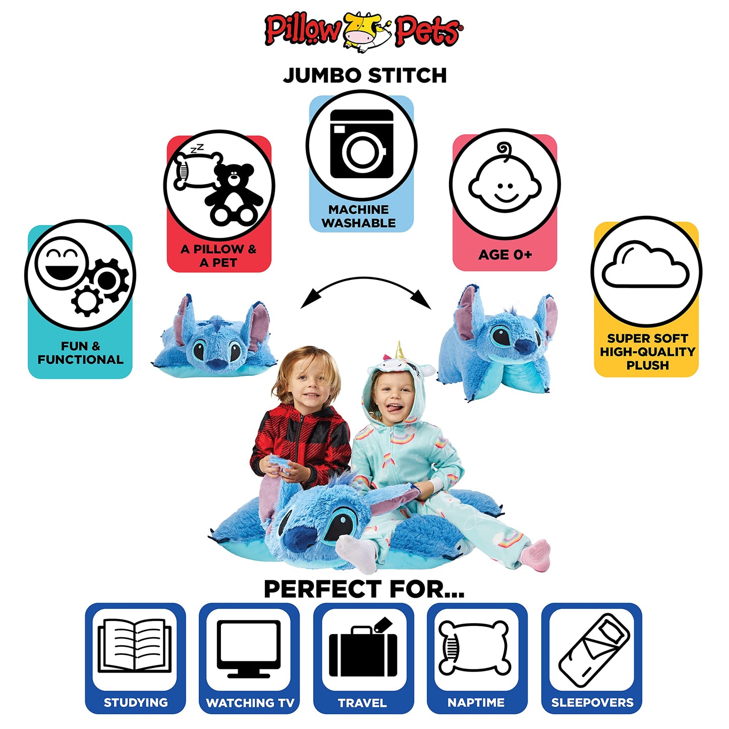 Pillow Pets Disney Stitch, 30" Jumbo Plush Toy