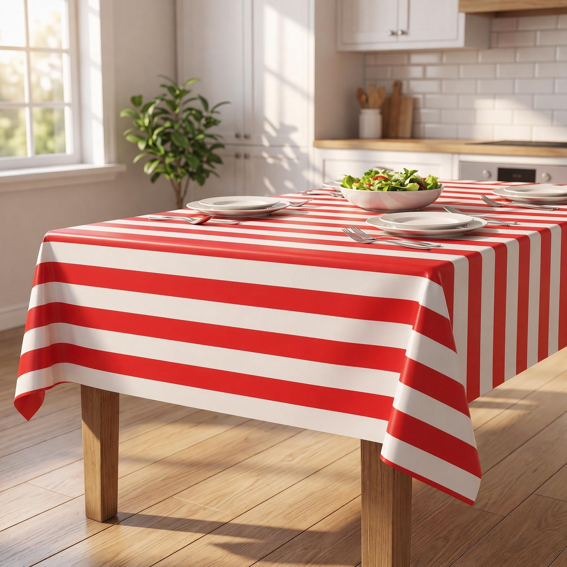 BASHLY 3-Pack Red and White Striped Tablecloths - 86x51 Inch Carnival Table Covers Plastic Disposable Tablecloth for Circus Theme Party, Birthday