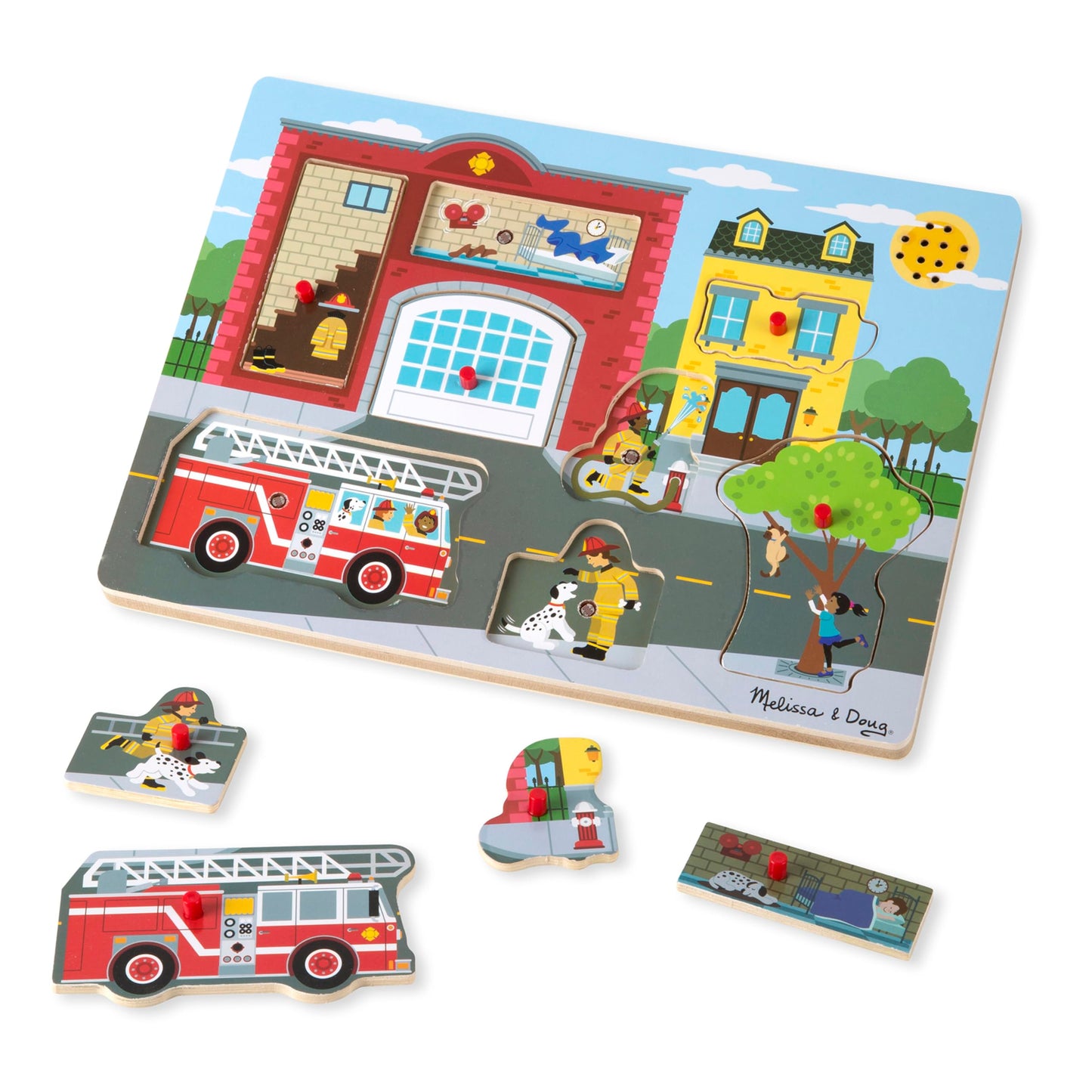 Melissa & Doug Around The Fire Station Sound Puzzle - Wooden Peg Puzzle (8 pcs)