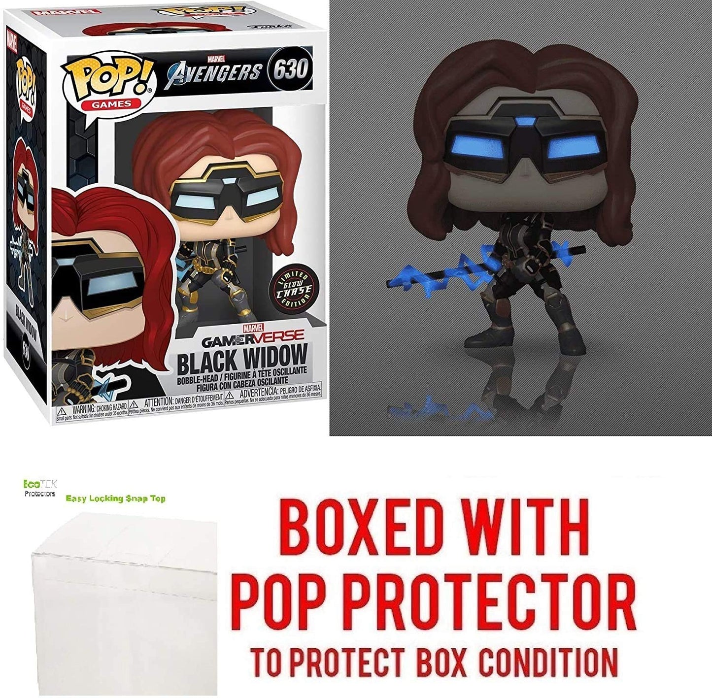 Black Widow Glow in The Dark Chase Edition #630 Pop Games: Avengers Gamerverse Vinyl Figure (Bundled with EcoTEK Plastic Protector to Protect Display
