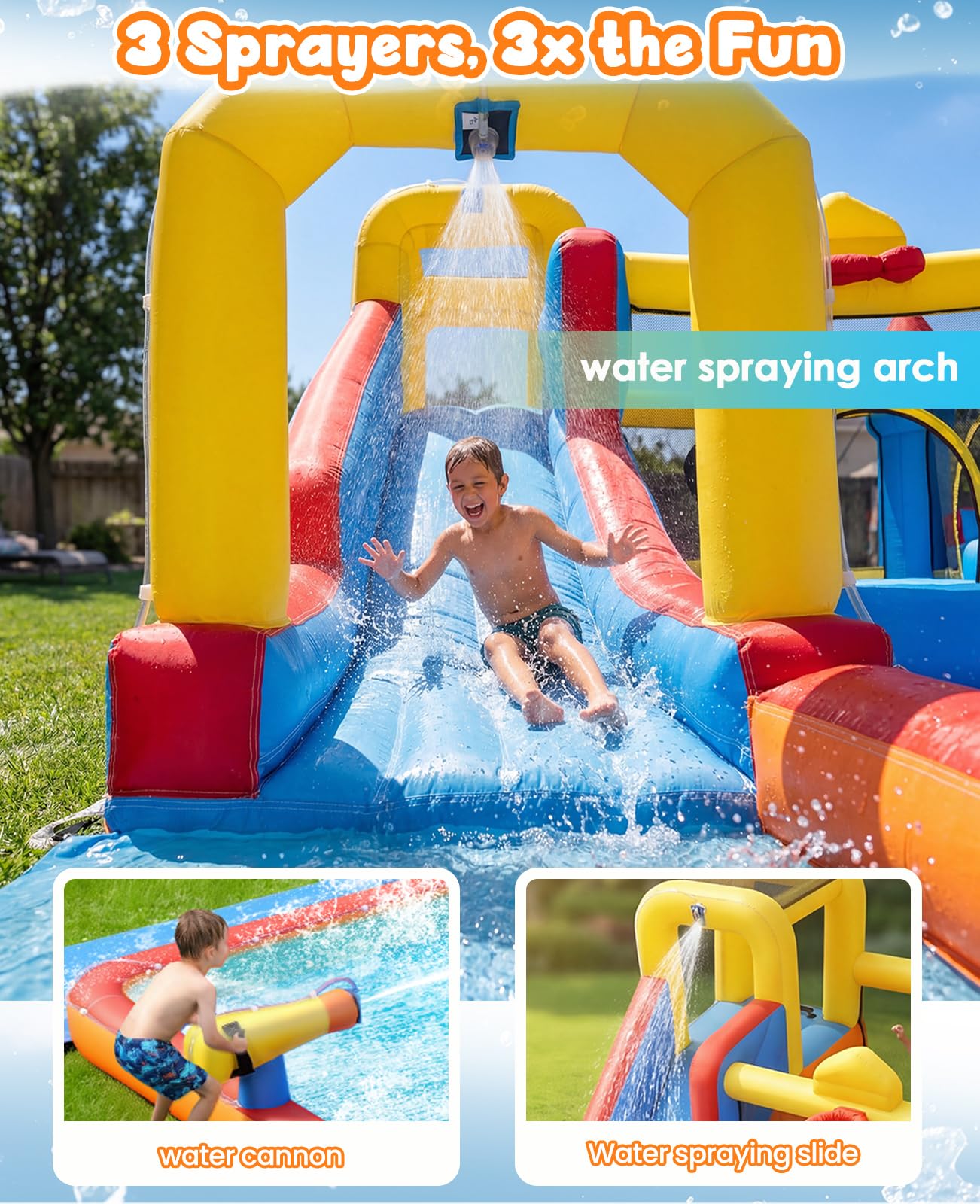 Whubefy18Ft Big Inflatable Water Slide Bounce House for Kids Backyard, 13-in-1 Large Waterslide Water Park Bouncy Castle with Extension Lawn Slip