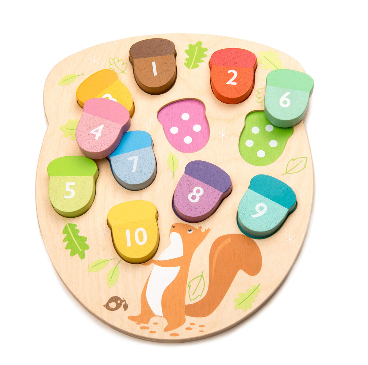 Tender Leaf Toys - How Many Acorns? - Count to 10 Number Wooden Puzzle Game - Counting, Sorting Activity Game for Children, Playroom, Montessori