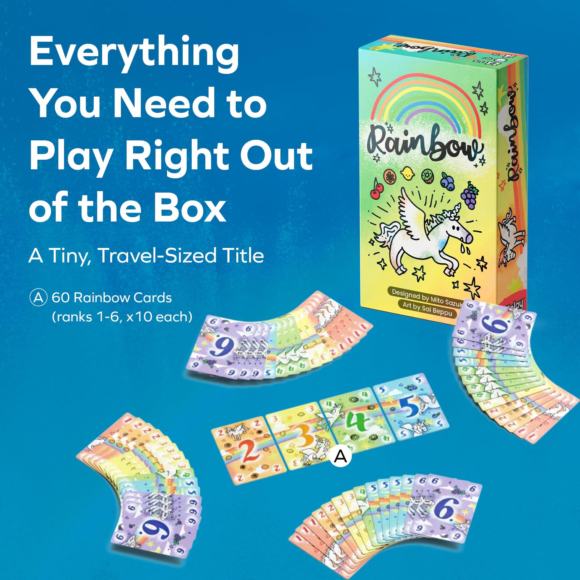 ALLPLAY Rainbow Board Game - Tiny Box Hand Management Card Game for 2-6 Adults and Families - Quick-Playing - Fits in Your Pocket - Points Change in