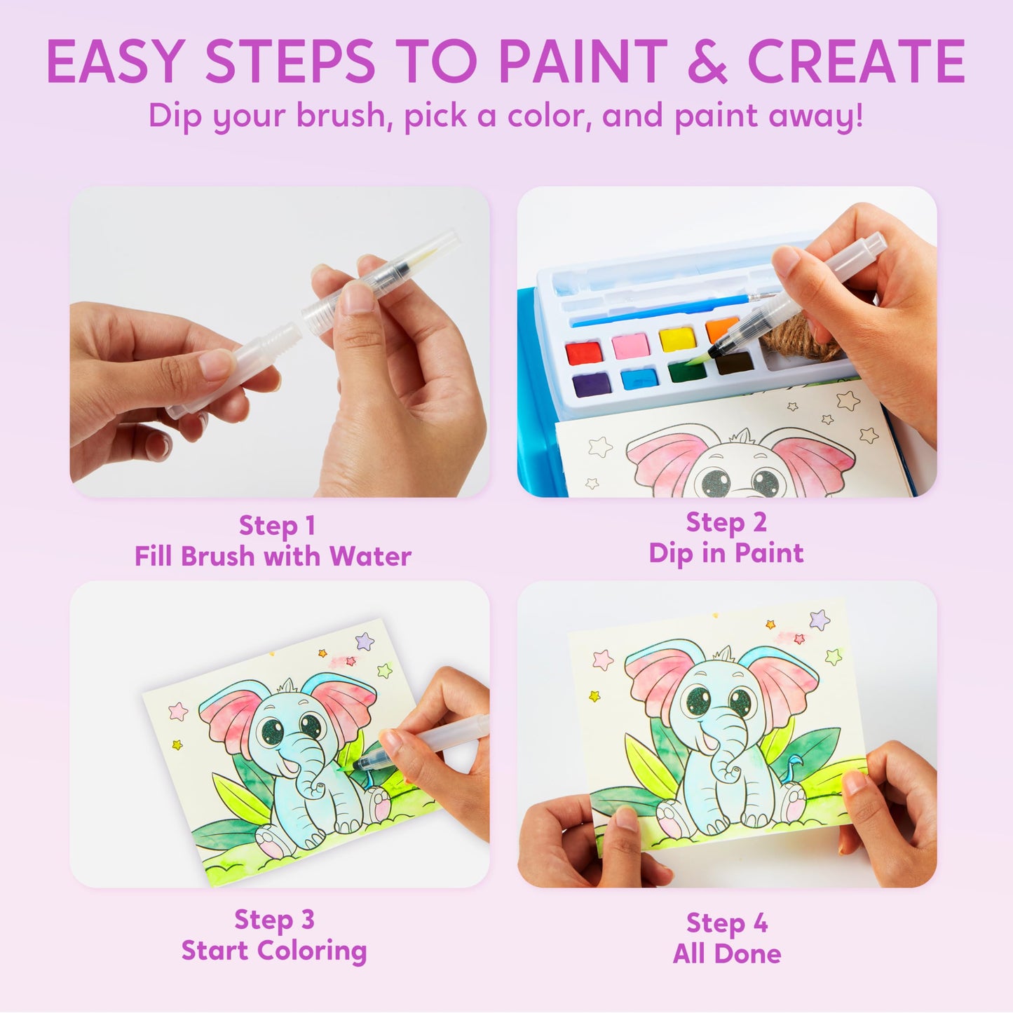 Klever Kits JOVA Paint with Water Coloring Books, Arts and Crafts for Kids Ages 3-8, Mess Free Painting for Toddlers Glow in the Dark, Travel Drawing