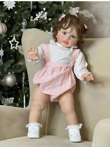 26 Inch Pippa Reborn Doll Princess Toddler Real Born Baby Doll Girl with Brown Curly Hair and Feeding Accessories Anatomically Correct Lifelike