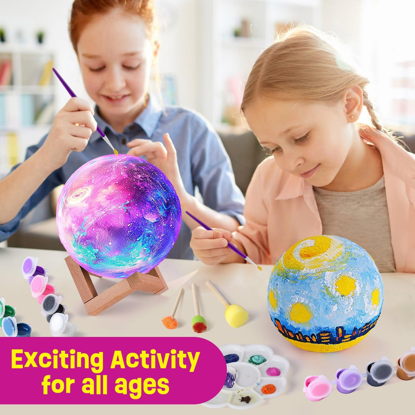 LAOESE Paint Your Own Moon Lamp Kit, Cool Gifts DIY 3D Moon Night Light, Arts and Crafts for Kids Ages 8-12, Space Art Supplies Craft Kits, Girls Boys