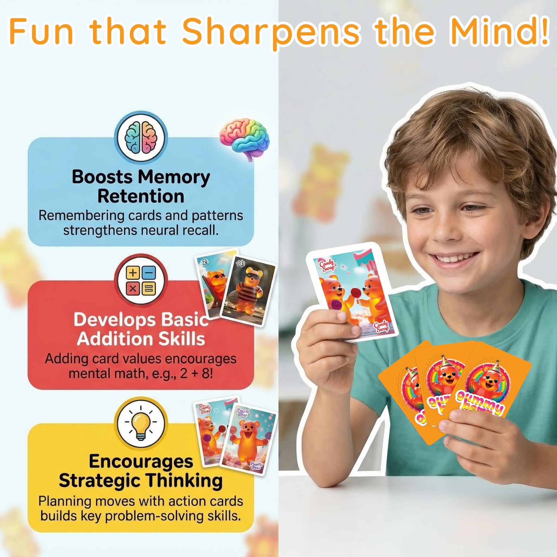 Point Games Gummy Bear Card Game Fun Math & Memory Strategy Game for Kids & Families - Includes 54 Cards & Action Cards - Ages 6+ - 2 to 6 Players