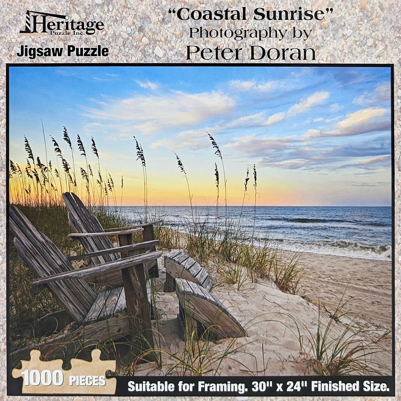 Heritage Puzzle Coastal Sunrise Beach Ocean Jigsaw Puzzle for Adults 1000 Pieces, Frameable 30" x 24" Relaxing Coastal Puzzles - Serene Scene on Sandy