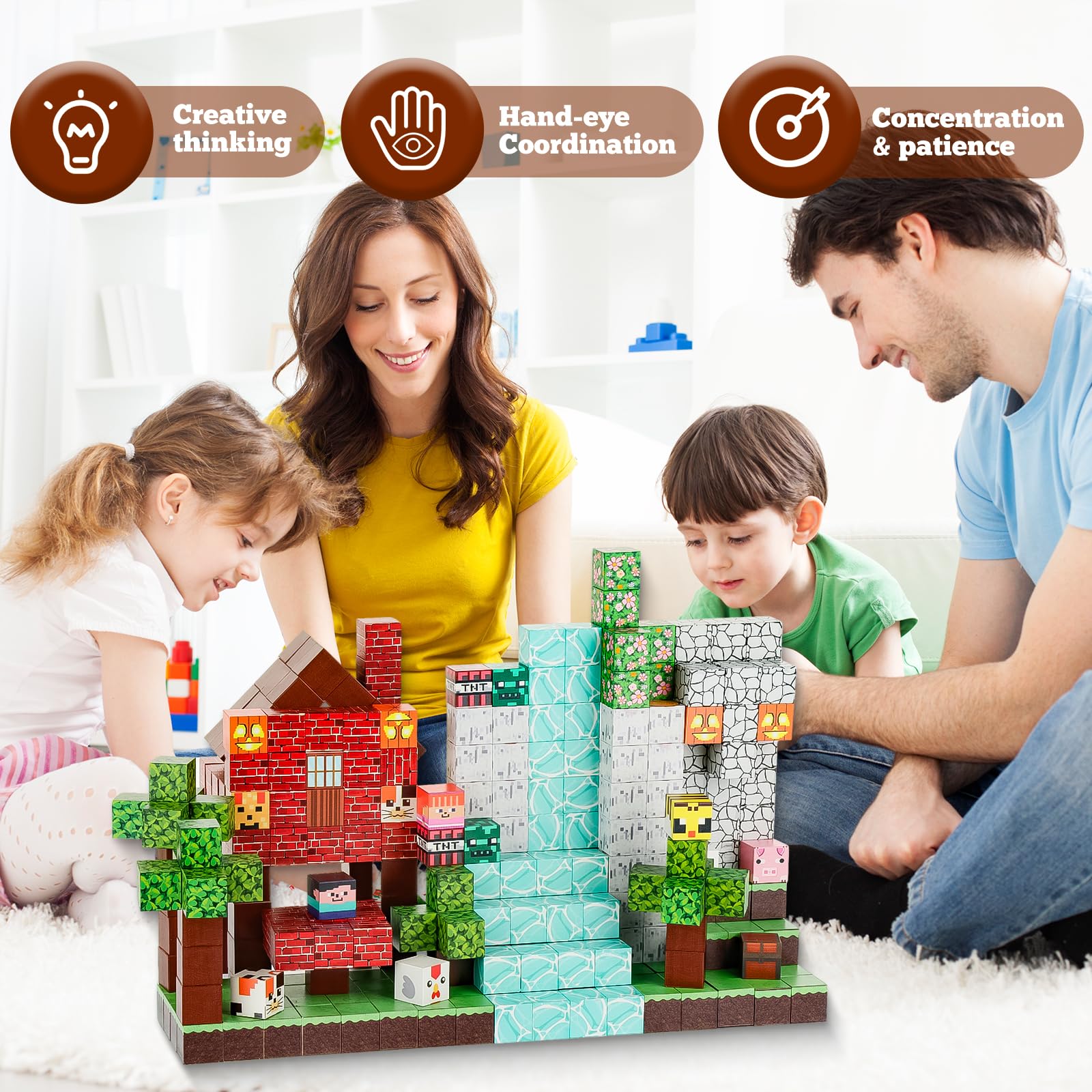 CEEHUONG Magnetic Building Blocks Set -150PCS Magnetic Tiles with 10 Toy Figures & 10 Weapons, Educational Toys for Kids (Boys & Girls)