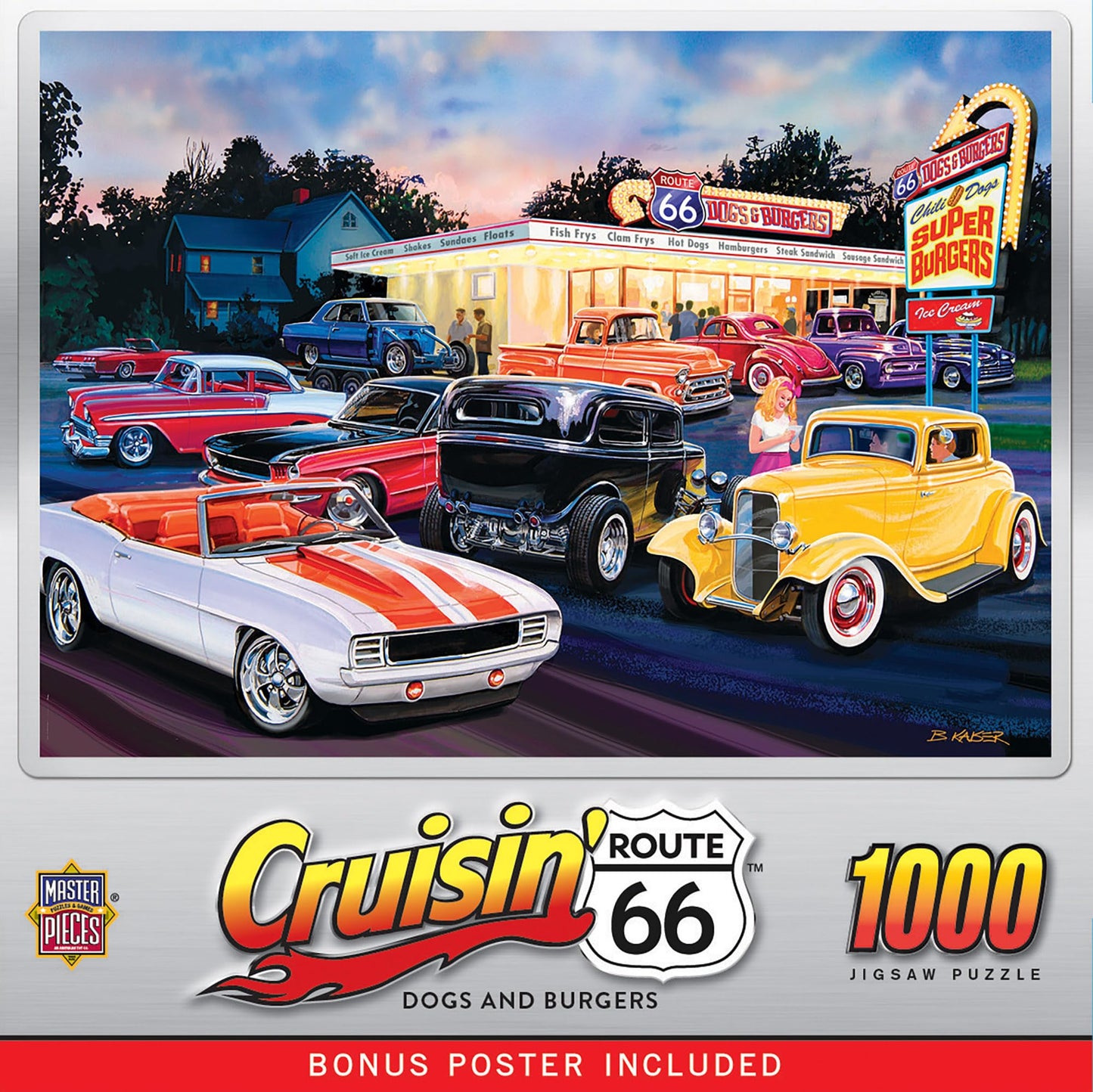 MasterPieces - 1000 Piece Jigsaw Puzzle, Route 66 Dogs and Burgers, Fun for Adults, Family, Kids, 19.25" x 26.75"