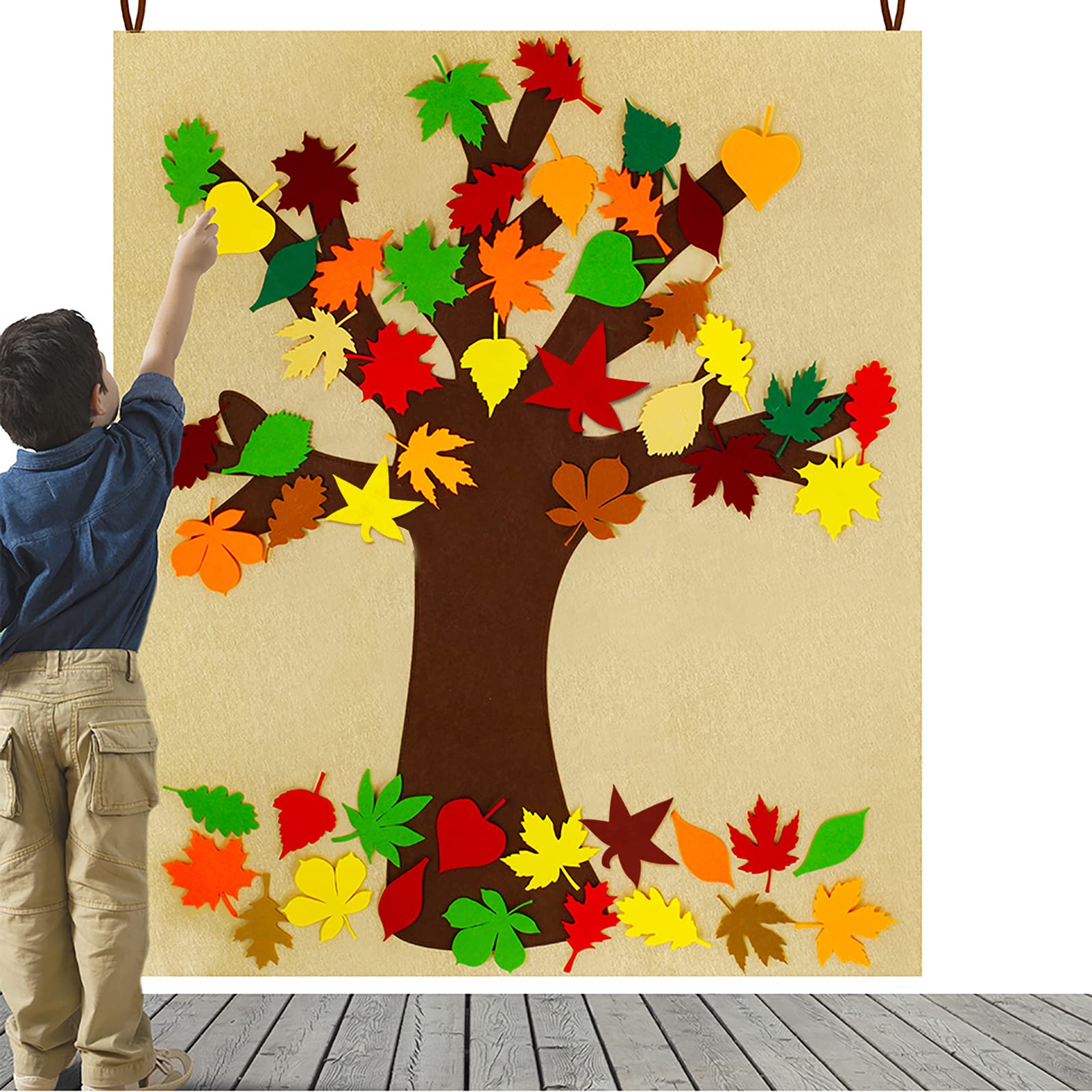 Supla Fall Tree of Thanks Craft Kit Felt Fall Tree Board with 52 pcs Detachable Autumn Leaf Ornaments Autumn Bulletin Board for Kids Classroom Craft