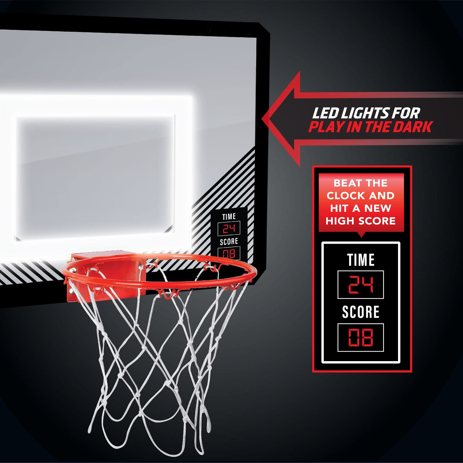 BLACK SERIES The LED Light-Up Basketball 18 Inch Hoop Sports Game with Mini Ball for Indoor/Outdoor Play During The Day or Night -Slam Dunk Approved