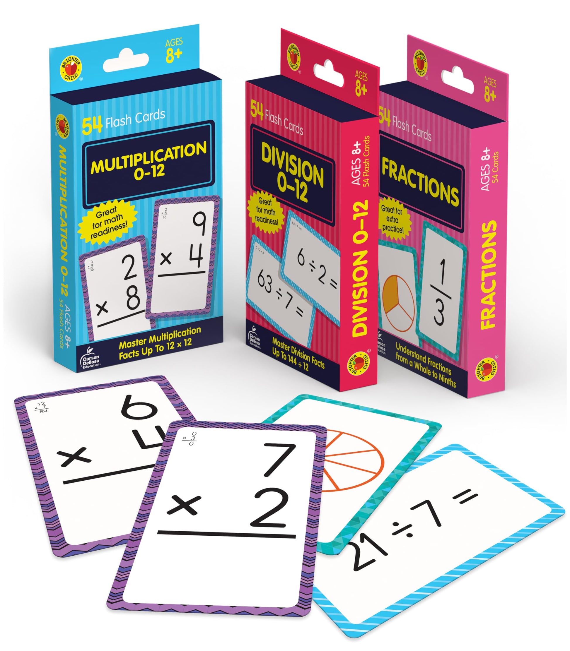 Carson Dellosa 3-Pack Math Flash Cards, Ages 8-12, Multiplication