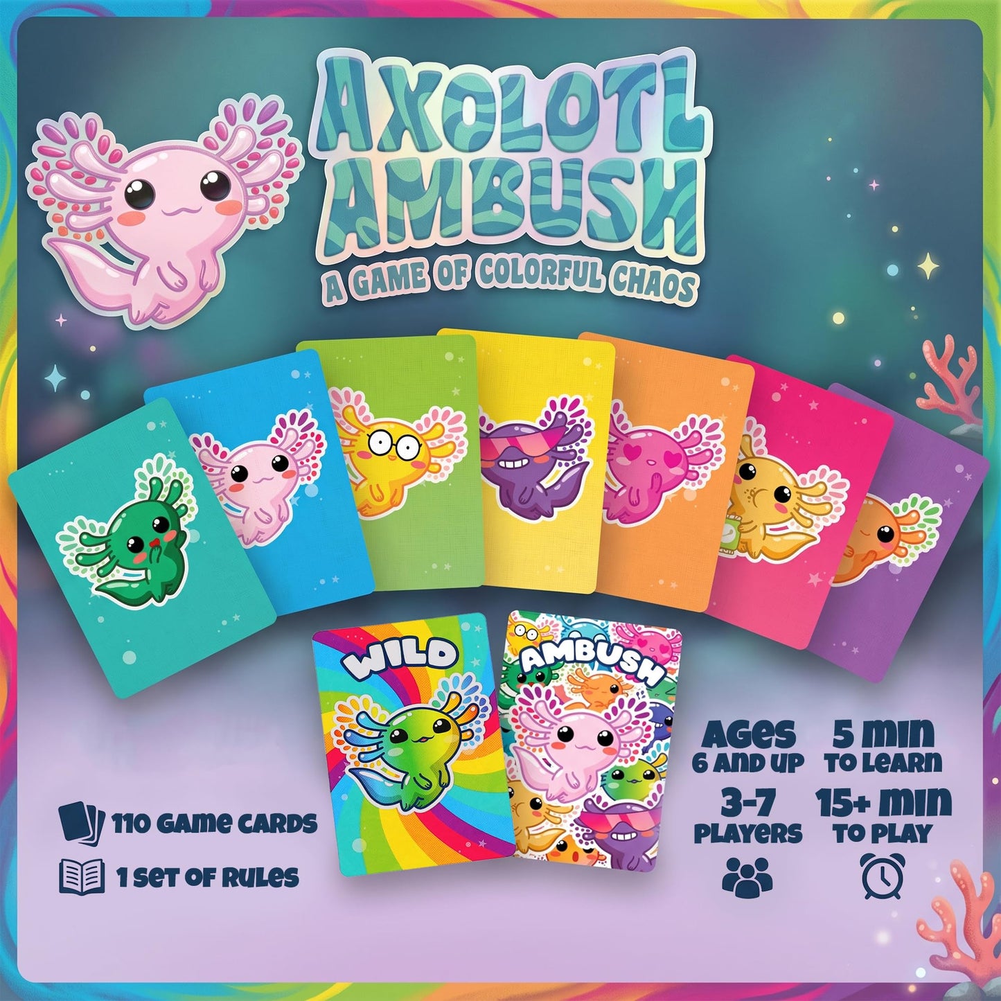 AQUARIUS Axolotl Ambush Card Game - Great Family Fun - Ages 6+ - Officially Licensed for Fun - Axolotl Card Game - Merchandise & Collectibles