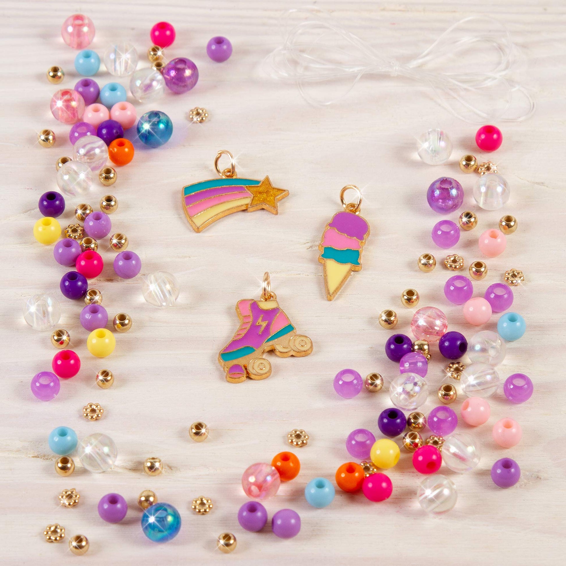 Make It Real: Rainbow Dream Jewelry Kit - Create 3 Unique Charm Bracelets & A Ring, 123 Pieces, Includes Play Tray, All-in-One, DIY Colorful Bead